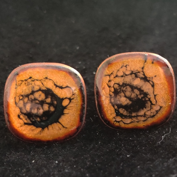 Vintage Unique Enamel on Copper Abstract Galaxy Design Cufflinks Signed SFL - Picture 8 of 11